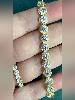 STUNNING Gold AAA CZ Tennis Bracelet with Halo Links 7.25”
